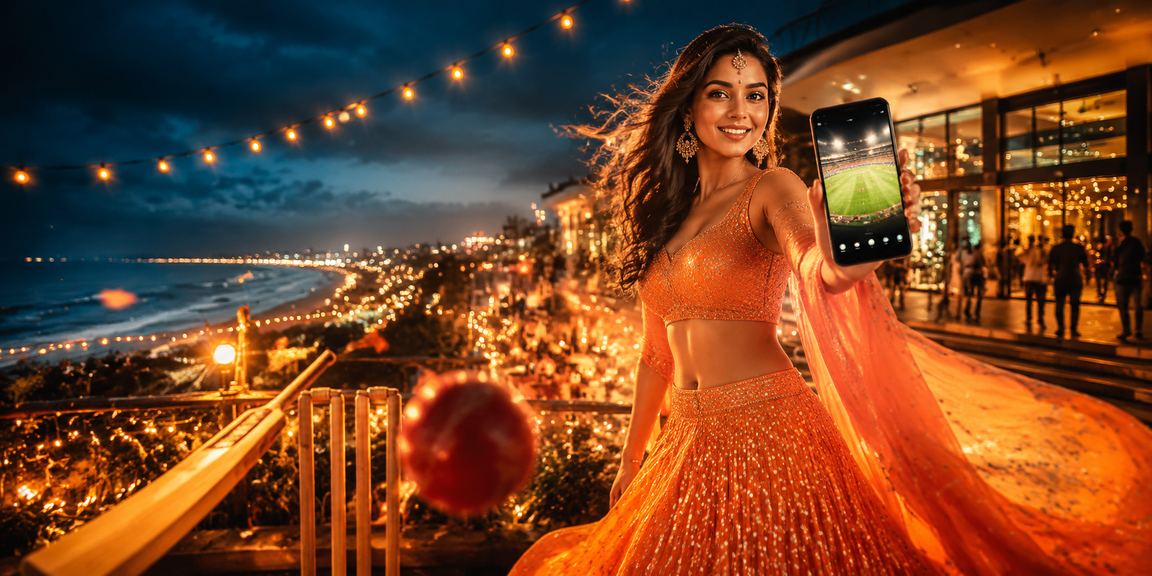 Indian user enjoying cricket betting on a sunny beach
